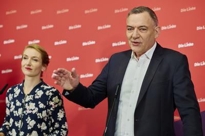 Vorstellung Wahlprogramm Die Linke zur Bundestagswahl 2025-stock-foto