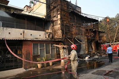 Massive Fire Breaks Out At Rajouri Garden Restaurant In Delhi; 10 Fire Engines At Spot-stock-photo