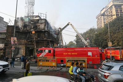 Massive Fire Breaks Out At Rajouri Garden Restaurant In Delhi; 10 Fire Engines At Spot-stock-photo