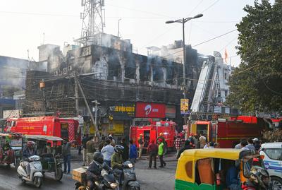 Massive Fire Breaks Out At Rajouri Garden Restaurant In Delhi; 10 Fire Engines At Spot-stock-photo