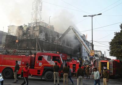 Massive Fire Breaks Out At Rajouri Garden Restaurant In Delhi; 10 Fire Engines At Spot-stock-photo