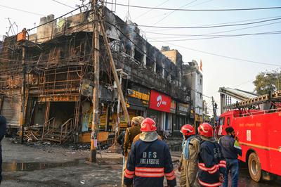 Massive Fire Breaks Out At Rajouri Garden Restaurant In Delhi; 10 Fire Engines At Spot-stock-photo