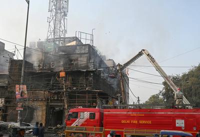 Massive Fire Breaks Out At Rajouri Garden Restaurant In Delhi; 10 Fire Engines At Spot-stock-photo