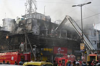 Massive Fire Breaks Out At Rajouri Garden Restaurant In Delhi; 10 Fire Engines At Spot-stock-photo