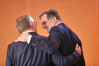 Berlin, Deutschland, 18.09.2024: Bundeskanzleramt: 113. Kabinettssitzung: Bundesminister der Verteidigung Boris Pistoriu-stock-photo