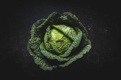 Green savoy cabbage Green savoy cabbage on black table. Top view. Copyright: xZoonar.com/JIRIxHERAx 17051281-stock-photo