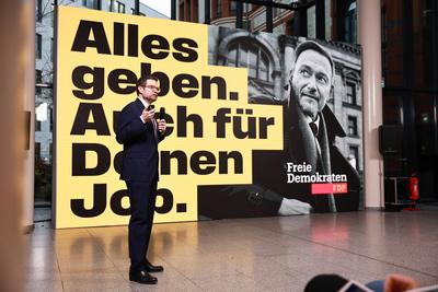 Berlin - Pressetermin bei der Kampagnenpr?sentation der Freien Demokraten zur Bundestagswahl 2025-stock-foto