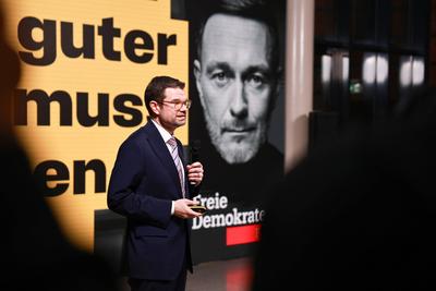 Berlin - Pressetermin bei der Kampagnenpr?sentation der Freien Demokraten zur Bundestagswahl 2025-stock-foto