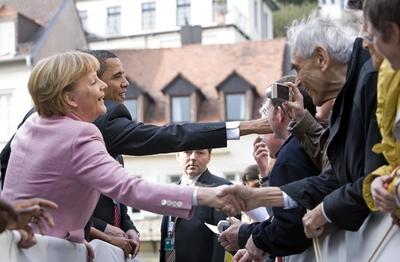 Angela MERKEL , CDU , Bundeskanzlerin und CDU Vorsitzende , und Barack OBAMA , Praesident der Vereinigten Staaten , mit-stock-photo