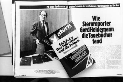 Das Buch -Der Fall -Stern- und die Folgen- von Erich Kuby auf dem Magazin Stern mit dem Titelthema -Hitlers Tageb?cher e-stock-foto