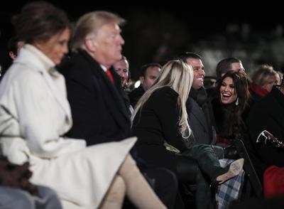 United States President Donald J. Trump s children From right, Eric Trump, Donald Trump Jr. with his girlfriend Kimberl-stock-photo