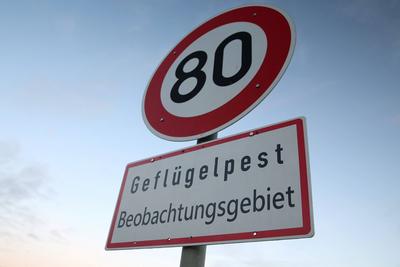 Blick am Sonnabend (14.01.2023) unweit von Klein Zastrow (Landkreis Vorpommern Greifswald) auf ein Schild das auf ein Ge-stock-foto