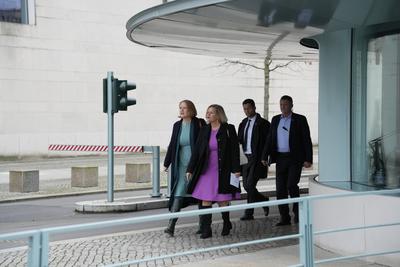 Pressekonferenz vor dem Kanzleramt, Faeser, Paus-stock-foto