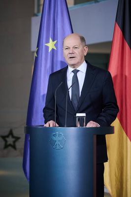Berlin, Statement Bundeskanzler Olaf Scholz zum Antrag der Vertrauensfrage-stock-foto