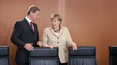 Kabinettsitzung Angela MERKEL CDU Bundeskanzlerin und CDU Vorsitzende und Guido WESTERWELLE FDP-stock-foto