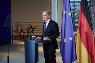 Berlin, Statement Bundeskanzler Olaf Scholz zum Antrag der Vertrauensfrage-stock-foto