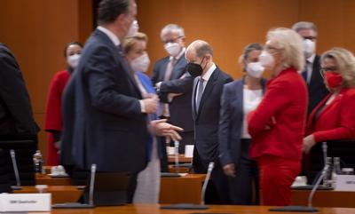Olaf Scholz, Bundesminister der Finanzen, zu Beginn einer Kabinettssitzung. Berlin, 19.05.2021 Berlin Deutschland *** O-stock-foto