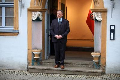 Bodo Ramelow ?ber Amtgesch?fte an neuen Ministerpr?sident Mario Voigt-stock-photo