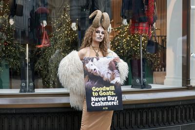 PETA Cashmere-Free Christmas Outside Burberry-stock-foto