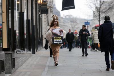 PETA Cashmere-Free Christmas Outside Burberry-stock-foto