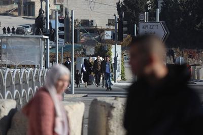 Israeli army forces close the entrances and roads of the city of Hebron in the West Bank-stock-photo
