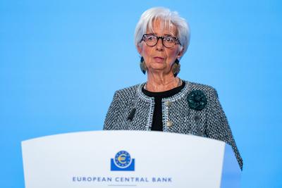 Pressekonferenz der Europaeischen Zentralbank nach der EZB Ratssitzung-stock-foto