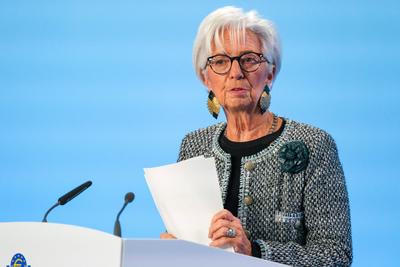 Pressekonferenz der Europaeischen Zentralbank nach der EZB Ratssitzung-stock-foto
