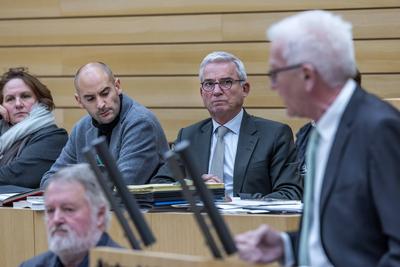 Winfried Kretschmann, Ministerpr?sident, Gr?ne bei seiner Rede im Parlament. Auftaktsitzung zur Beratung des Doppelhaush-stock-foto