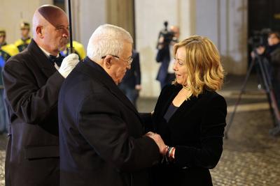 Palestinian President Mahmoud Abbas (Abu Mazen) meets with Italian Prime Minister Giorgia Meloni in Rome-stock-foto
