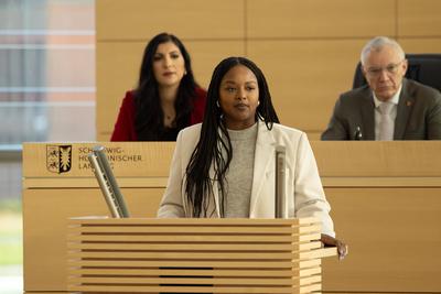 Schlagabtausch im Landtag Schleswig Holstein-stock-foto