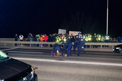 Several hours of blockade of one of the most important roads in Warsaw by the Last Generation.-stock-foto