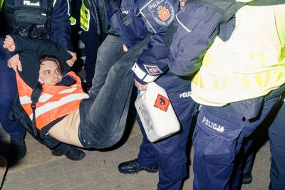Several hours of blockade of one of the most important roads in Warsaw by the Last Generation.-stock-foto