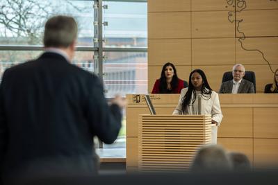 Schlagabtausch im Landtag Schleswig Holstein-stock-foto