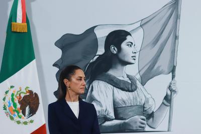 Mexico?s President Claudia Sheinbaum Briefing Conference-stock-foto