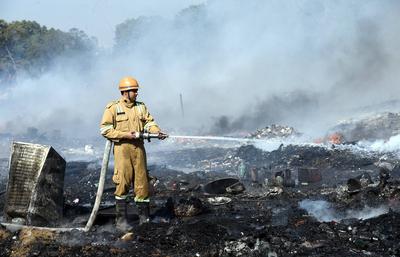 Massive Fire Breaks Out In Ghaziabad?s Slum, Operations Underway-stock-photo