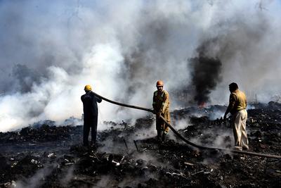 Massive Fire Breaks Out In Ghaziabad?s Slum, Operations Underway-stock-photo