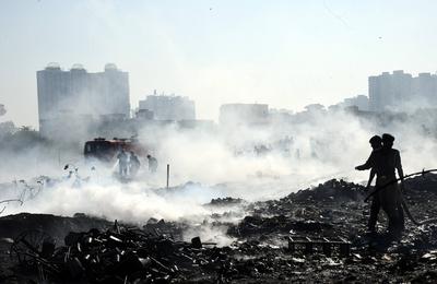 Massive Fire Breaks Out In Ghaziabad?s Slum, Operations Underway-stock-photo