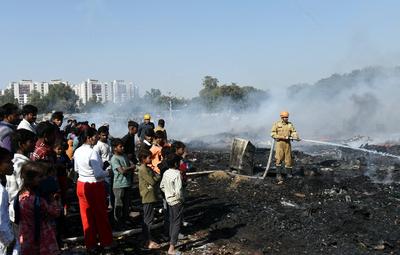 Massive Fire Breaks Out In Ghaziabad?s Slum, Operations Underway-stock-photo