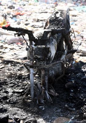 Massive Fire Breaks Out In Ghaziabad?s Slum, Operations Underway-stock-photo