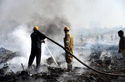 Massive Fire Breaks Out In Ghaziabad?s Slum, Operations Underway-stock-photo