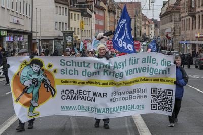 14.12.2024, Demonstration Kriegsdienstverweigerung, N?rnberg: Anl?sslich des Tag der Menschenrechte (10.12.2024) gingen-stock-foto