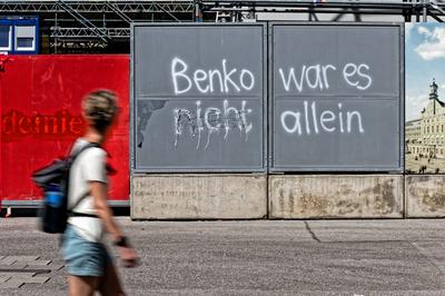 Benko-Baustelle. Die Alte Akademie in M?nchen. Das pleitegegangene Signa-Projekt mitten in der Fu?g?ngerzone der Stadt.-stock-photo