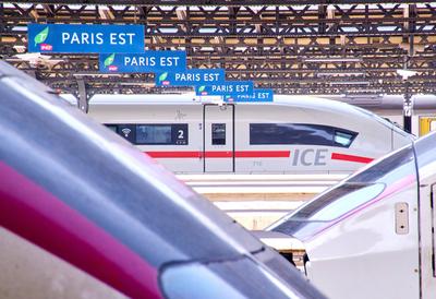 TGV / ICE train at Gare de L? Est, the east railway station in Paris where speed trains arrive on Feb 16, 2022 in Paris.-stock-foto