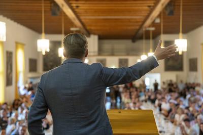 Meitingen, Bavaria, Germany - August 3, 2024: Maximilian Krah von Hinten, politician of the AfD - Alternative for German-stock-foto