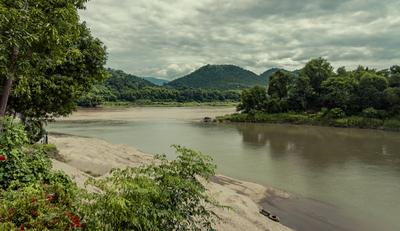 Asia Culture and Nature Travel Sights in Laos Mekong river landscape in Luang Prabang Laos-stock-photo