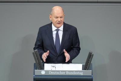 Bundeskanzler stellt die Vertrauensfrage im Deutschen Bundestag-stock-photo