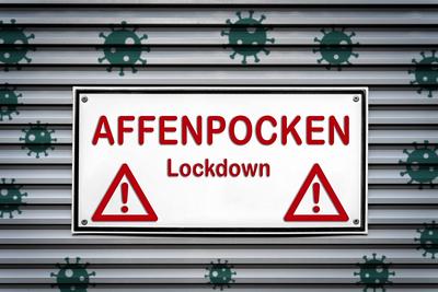 15 August 2024: A warning sign with the inscription: Monkeypox lockdown. Symbolic image Protective measure against the c-stock-foto