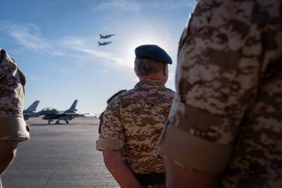 Jordanian King Abdullah II, inaugurates the Air Combat Training Squadron at the Martyr Pilot Muwaffaq Al-Salti Air Base-stock-foto