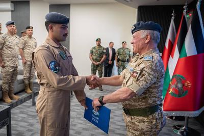 Jordanian King Abdullah II, inaugurates the Air Combat Training Squadron at the Martyr Pilot Muwaffaq Al-Salti Air Base-stock-foto