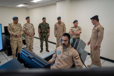 Jordanian King Abdullah II, inaugurates the Air Combat Training Squadron at the Martyr Pilot Muwaffaq Al-Salti Air Base-stock-foto